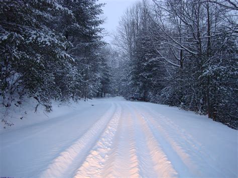 Snow covered road off mountain in Brevard, North Carolina. 1/10/2011 ...