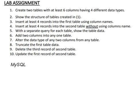 Solved Lab Assignment 1 Create Two Tables With At Least 6