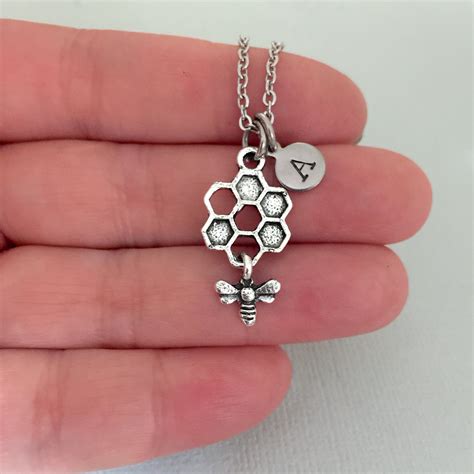 Personalised Honey Bee Necklace Honeycomb Pendant Bee Etsy