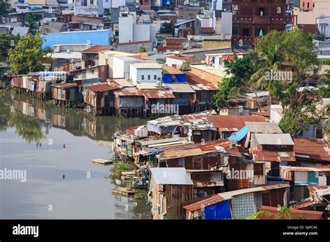 Colorful Squatter Shacks And Houses In A Slum Urban Area In Saigon