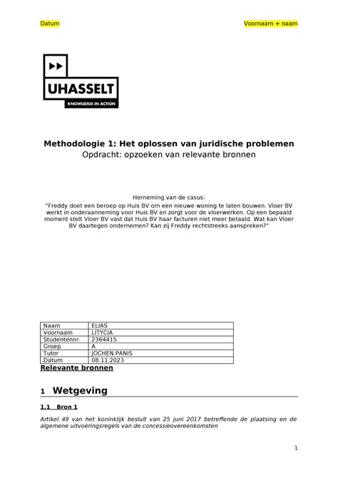 Taak Methodologie Voorbeeld Van Opdracht Voor Metho Datum