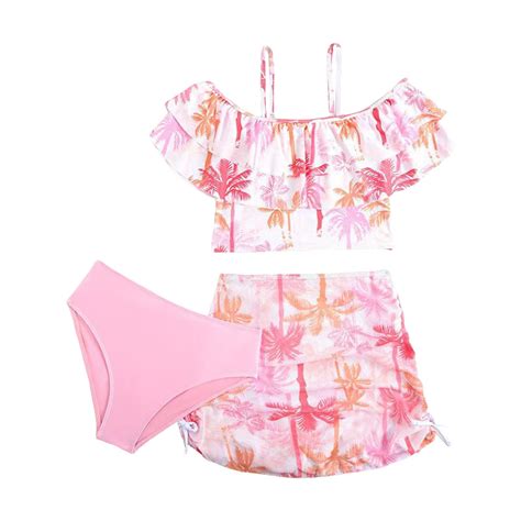 Quealent Girl S Piece Swimsuit Cute Spaghetti Strap Triangle Bikini With Floral Print Cover Up
