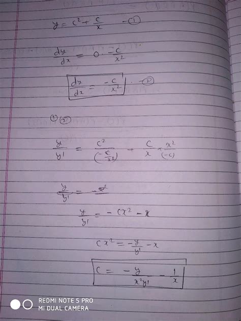 Obtain The Differential Equation By Eliminatingnthe Arbitrary Constants From The