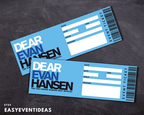 Printable Dear Evan Hansen Ticket Editable Tickets Musical Fake