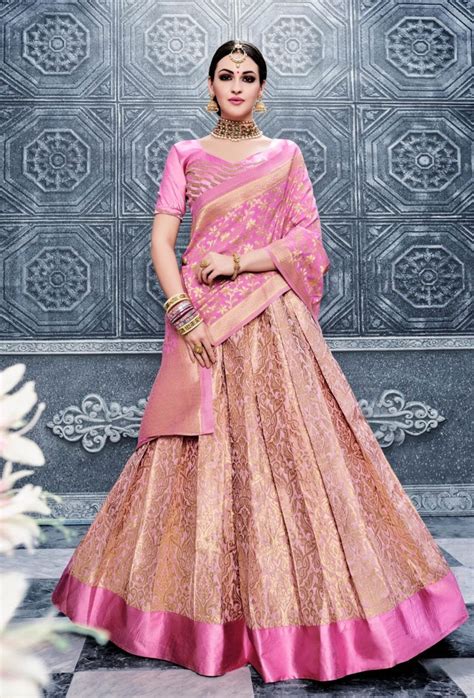 Pink Color Banarsi Silk Designer Lehenga Choli Pakaian India Model Pakaian Lehenga Choli