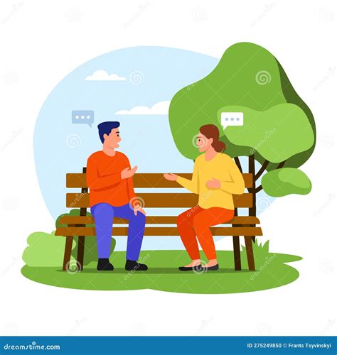 Vector Illustration Couple Sitting On A Bench Cartoon Scene With A Guy And Girl Sitting On Park