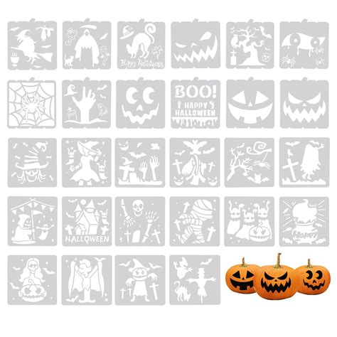 Amazon.com : 28pcs Halloween Stencils, Plastic Painting Stencils Halloween Pumpkin Bat Spider ...