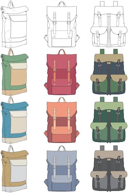 Premium Vector Hand Drawn Colorfull Vector Set Of Backpacks Cartoon