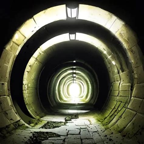 Dark Underground Round Sewer Tunnel With Water Puddl Openart