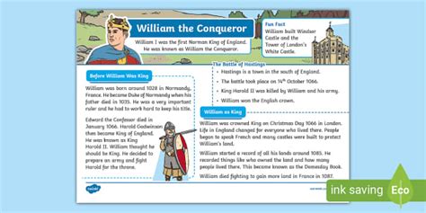 KS1 William The Conqueror Fact File Hecho Por Educadores