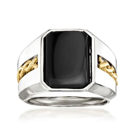 Men S Black Onyx Ring In Sterling Silver And Kt Yellow Gold Ross Simons