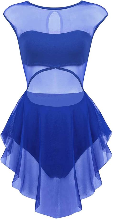 Freebily Frauen Ballettkleid Rmellos Asymmetrische Mesh Ballett Tanz