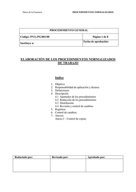 Elaboracion De Los Procedimientos Normalizados De Trabajo Pdf