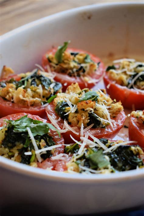 Spinach And Herb Stuffed Tomatoes Julia S Cuisine