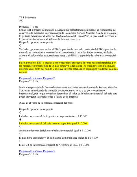 TP 3 Economia Trabajos Practicos 3 TP 3 Economia 100 Pregunta 1 10