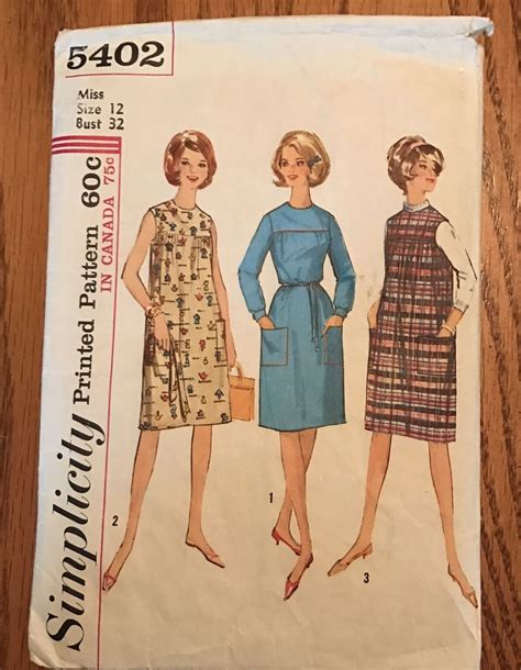 Vintage 1964 Simplicity Dress Or Jumper Pattern W Sleeve Variations