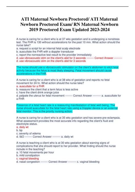 ATI Maternal Newborn Proctored/ ATI Maternal Newborn Proctored Exam/ RN ...