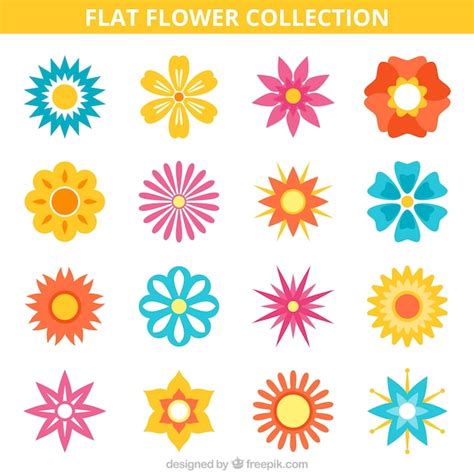 vector sixteen flat flowers
