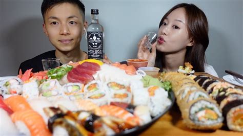 ASMR Sashimi Sushi Kimbab Soju Mukbang 회 튀김김밥 원소주 리얼먹방