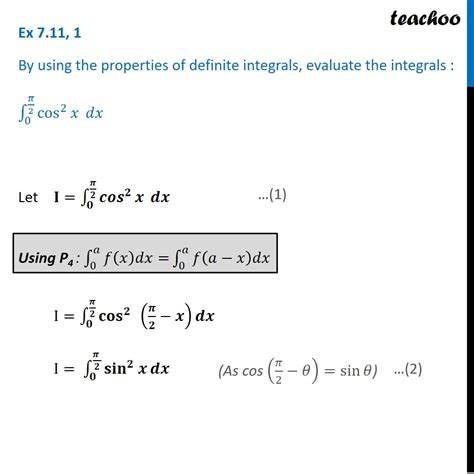 Ex 7 10 1 Using Properties Of Definite Integrals Chapter 7