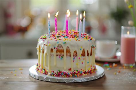 Birthday Cake Birthday Cake With White Drip Icing Sprinkles And