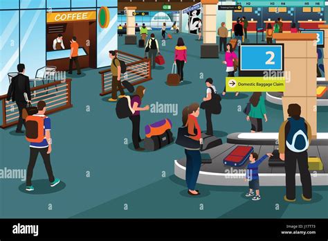 A Vector Illustration Of People Inside The Airport Scene Stock Vector Image And Art Alamy