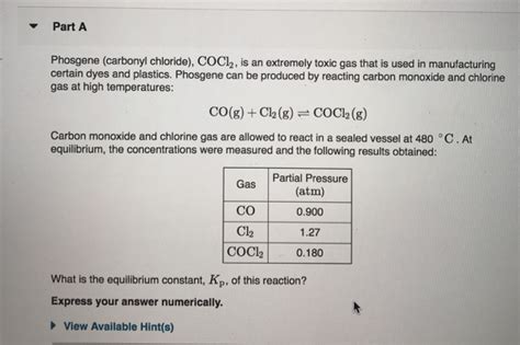 Solved Part A Phosgene Carbonyl Chloride Cocl2 Is An