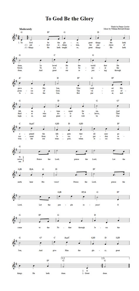 To God Be the Glory C Instrument Sheet Music (Lead Sheet) with Chords ...