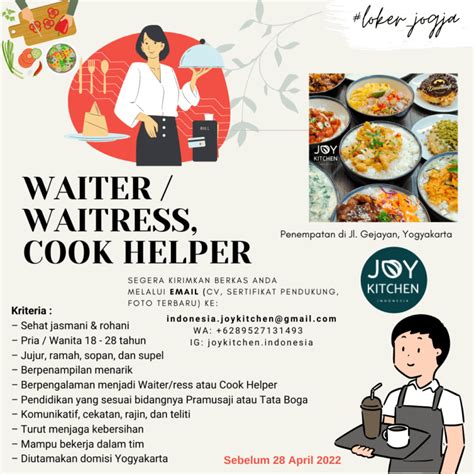 Lowongan Kerja Indonesia Waiter Waitress Cook Helper Di Joy