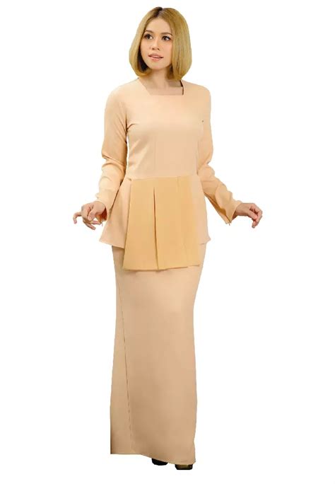 Buy Sarima Kurung Modern Modest Fashion Beige Nude Cream Online