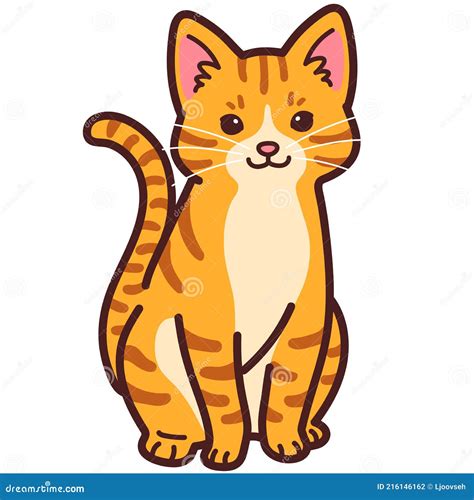 Simple Y Adorable Naranja Tabby Gato Sentado En La Vista Frontal Contorneado Ilustración Del