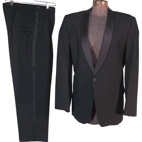 Sharp 50s 60s Black Wool After Six Tuxedo Suit With Shawl Lapels From