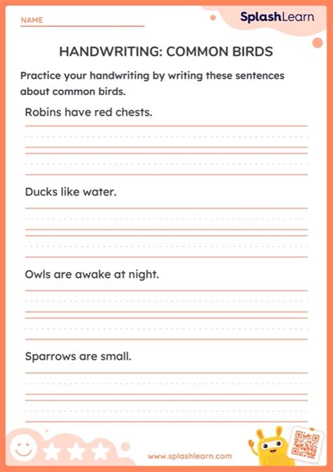 Handwriting Common Birds Printable Ela Worksheet