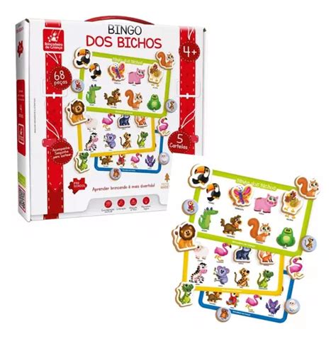 Bingo Dos Bichos Animais Brinquedos Educativo Madeira 61 Pçs