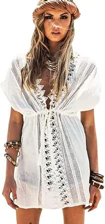 Lazz1on Mujer Pareos Sexy Playa Traje de Baño Algodón Bikini Cover up V Cuello Amazon es Moda