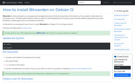 CrownCloud Wiki How To Install Bitwarden On Debian 12