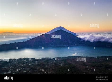 Aerial View Of Indonesian Volcano Batur In The Tropical Island Bali