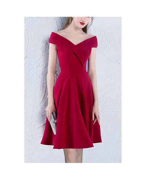 Simple Aline Short Burgundy Hoco Dress Pleated Off Shoulder J1530