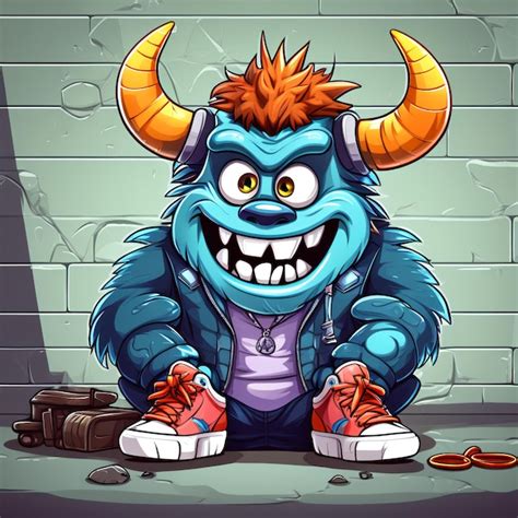 Premium Photo Funny Cartoon Monster With Horns Vector Illustration