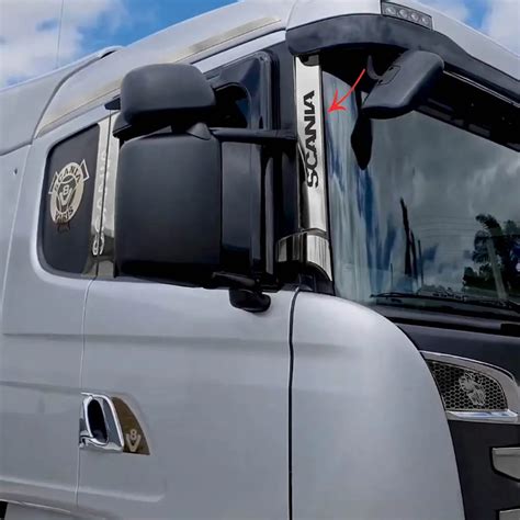 Par Aplique Inox Coluna Para brisa para Caminhão Scania S5 até 2018