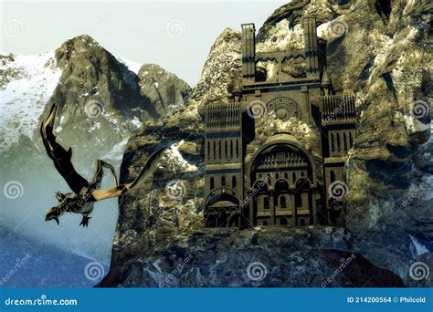 Fantasy Castle In High Mountains Stock Illustration Illustration Of