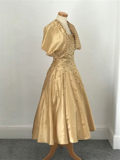 Vintage 1950s Gold Cocktail Dress Bolero Vivid Stylish 50s Goodwood