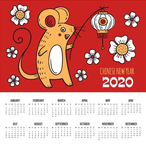 Calendario De A O Nuevo Chino Dibujado A Mano Vector Gratis