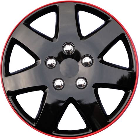 Oxgord ABS Black Red 15 Inch Design Hubcaps Set Of 4 Black Red