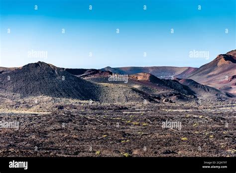 Unique Dramatic Panoramic View Of Burned Huge Volcano Craters Volcanic