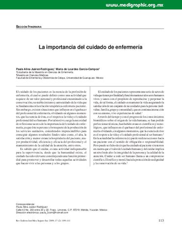 22 La Importancia Del Cuidado De Enfermeria Autor Paula Alina Juarez