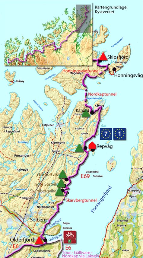 Radweg Norwegen Von Troms Zum Nordkap Abschnitt Olderfjord Honningsv G