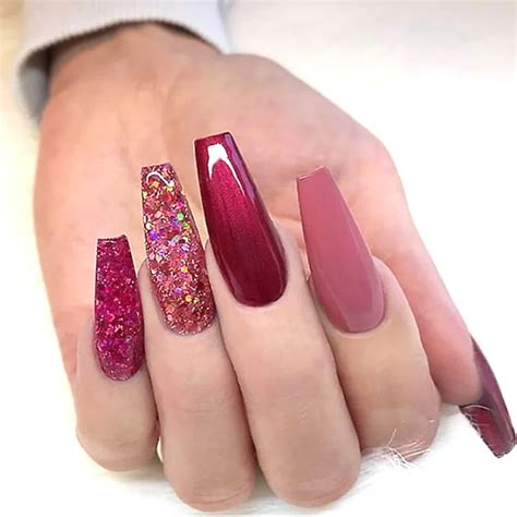 Private Label Custom Press On Nails High Quality New Fashion Red Paillette False Nails Coffin