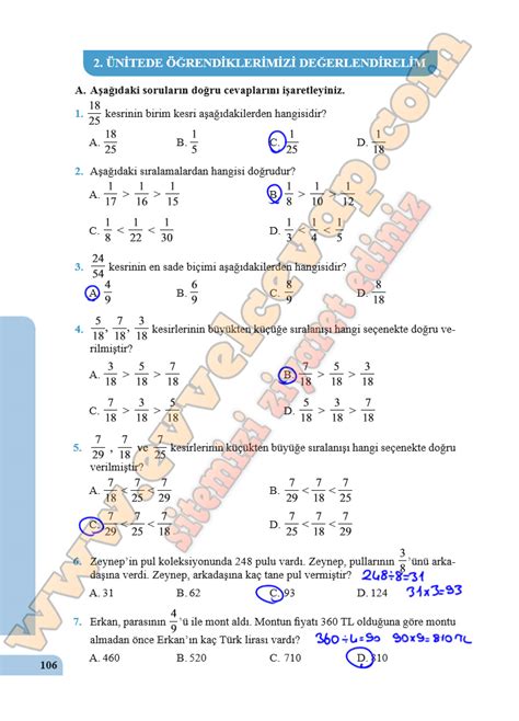 5 Sınıf Özgün Yayınları Matematik Ders Kitabı Cevapları Sayfa 106 107 108