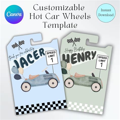 Hot Car Wheels Customizable Canva Template Hot Car Wheels Party Favor